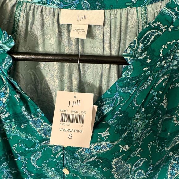 J.Jill Green Paisley Ruffled Satin TopNew with Tags - Picture 3 of 5